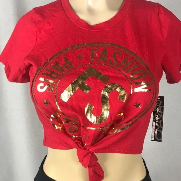 Topia Red with Gold Lettering Crop Top Size Small New With Tags - Picture 2 of 3